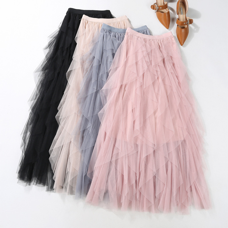 Cross-Border Irregular Mesh Skirt for Women Spring and Summer New Multi-Layer Cake Skirt Fluffy Long Skirt Super Fairy Temperament Skirt