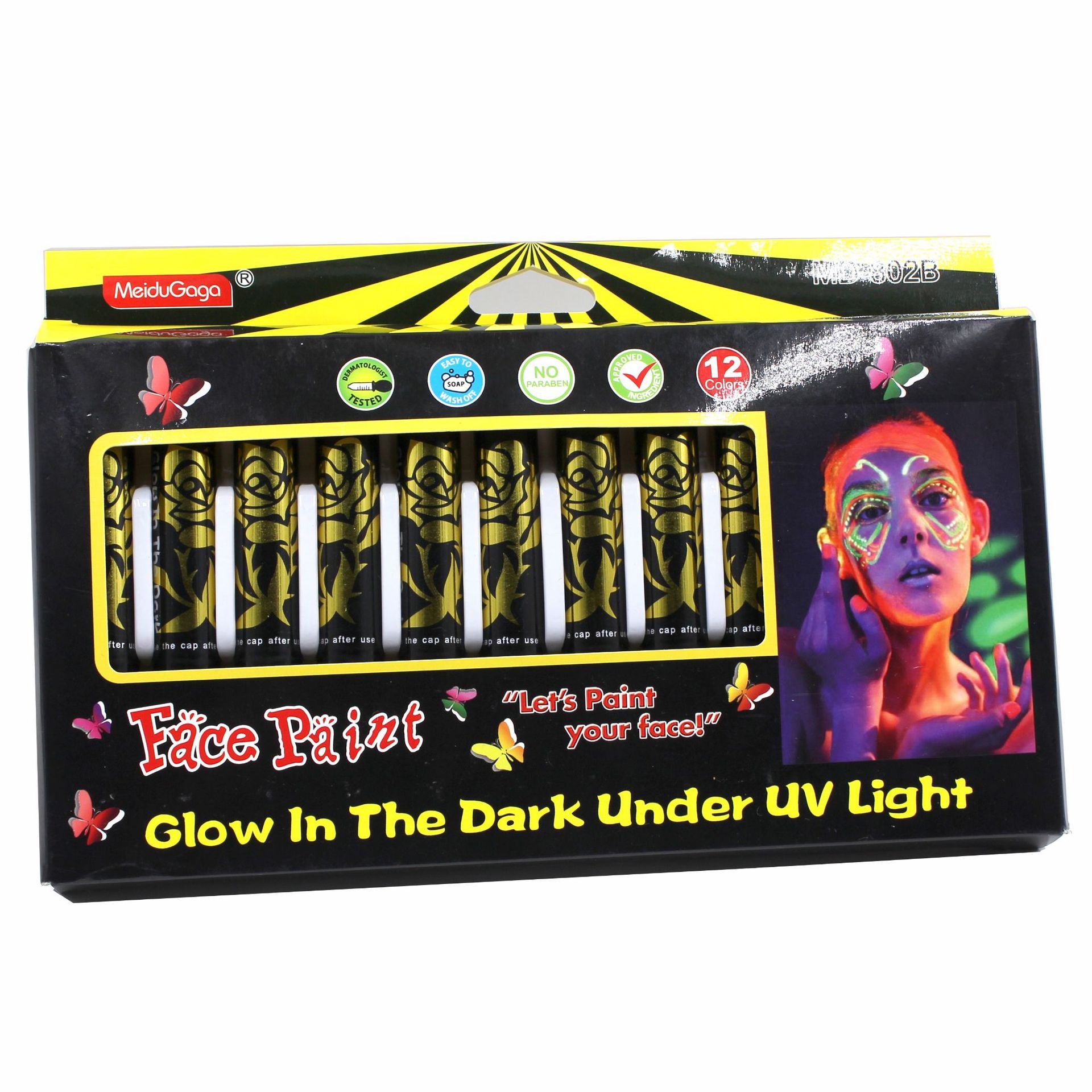 Picture of 12-Color Luminous Face Paint Party Halloween Event Makeup Props DIY Washable Face Painting Crayon