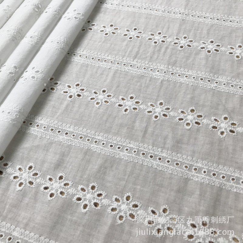 Spot wholesale factory direct hollow horizontal full computer embroidery cotton jacquard clothing fabric spring, summer and autumn