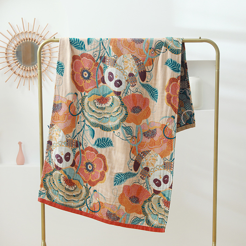 Picture of Wholesale Colored Cotton Four-Layer Gauze Bath Towel Absorbent Adult Couple Household Bath Towel Four Seasons Cartoon Cotton Bath Towel