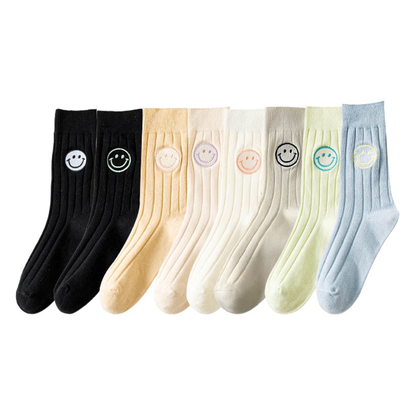Socks for Women in Autum Pure Cotton Mid-Calf Socks Ins Trendy Socks Cute Smiling Face Embroidered Women's Socks Jk Socks Student Socks Wholesale