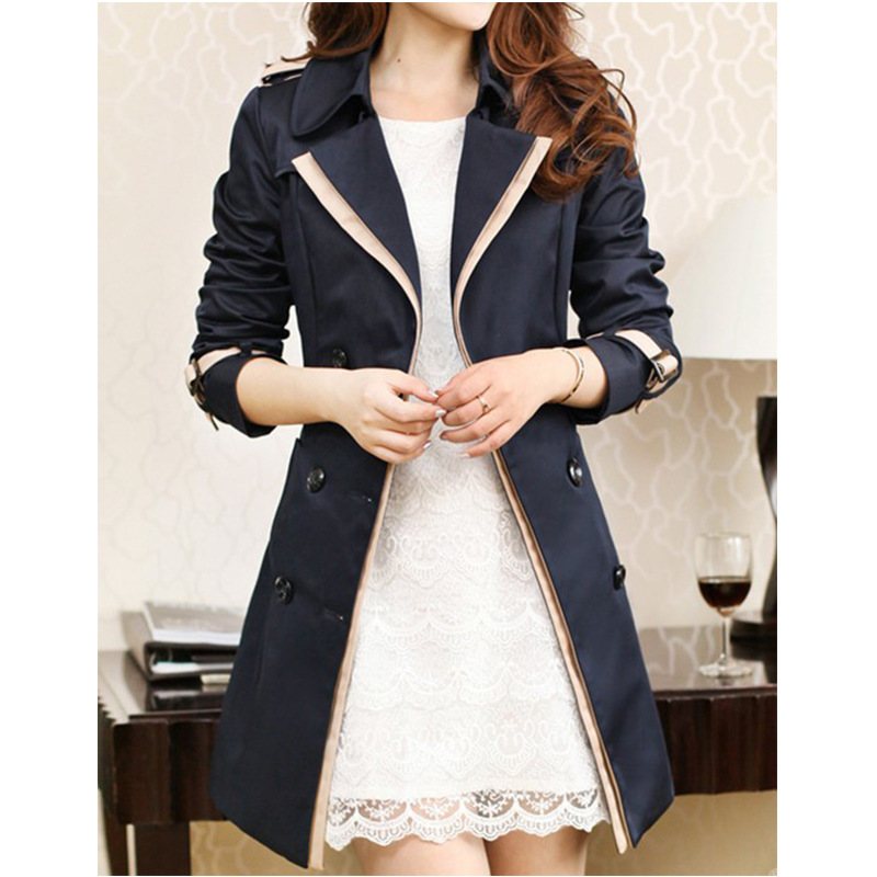 [Main International] Ladies Fashion Slim Fit Coat Spring and Autumn Color-matching Korean Double-breasted Youth Age-reducing Coat Trendy