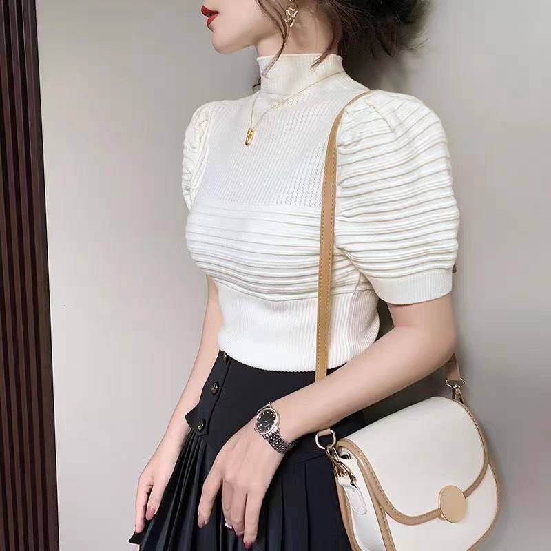 Woolen sweater bottoming top for women 2023 Autumn New loose soft inner three-dimensional striped T-shirt for women