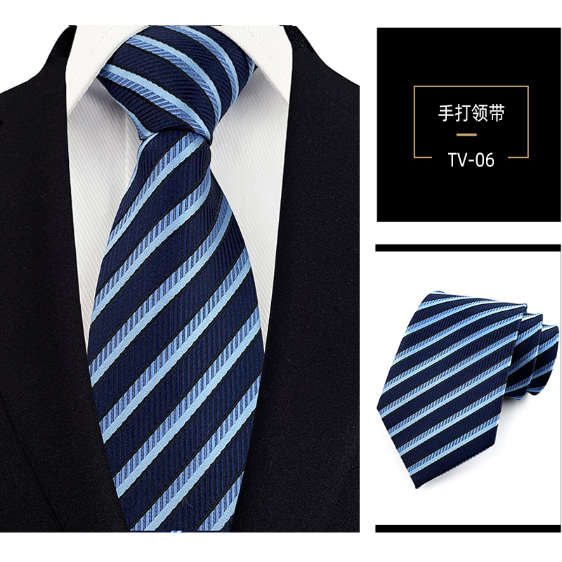 Picture of Men's Tie 8cm Hand Tie Polyester Professional Dress Interview Striped Tie Men's Red Bridegroom Wedding Tie