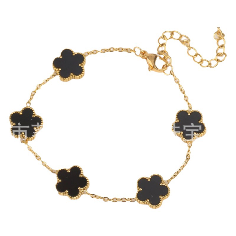 Single-sided new stainless steel plant five-leaf flower set 18K gold-plated AliExpress cross-border hot sale Lady's lucky grass