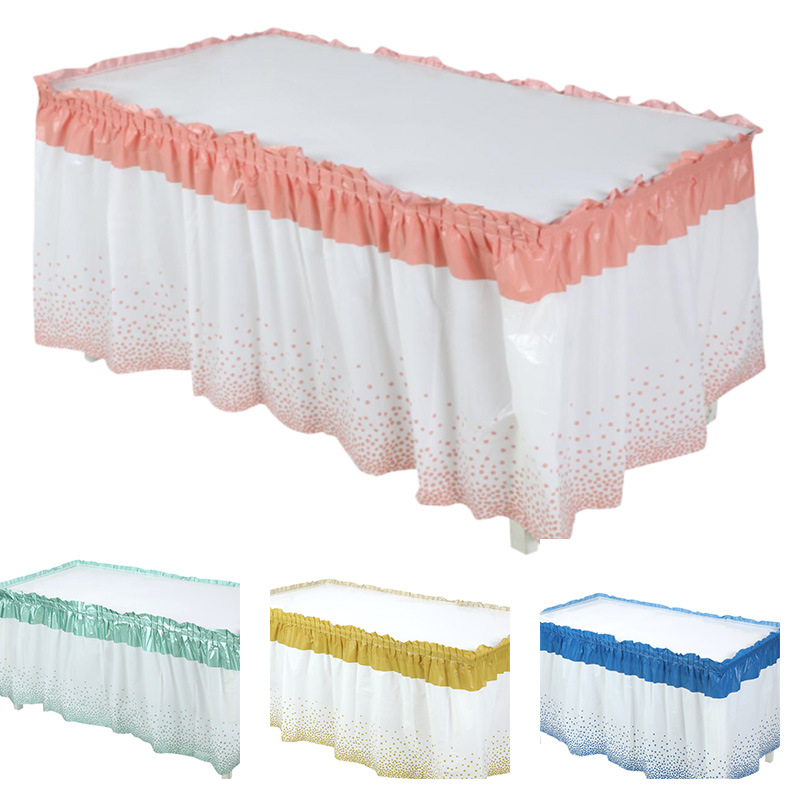 Amazon new polka dot table skirt birthday table skirt PEVA waterproof and oil-proof party decoration table skirt