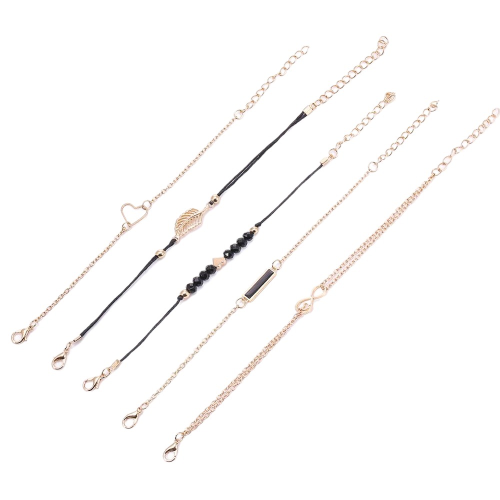 Cross-border New Creative Hollow Leaves Combination Bracelet Simple Oil Dropping Rectangular Love Bracelet 5-piece Set