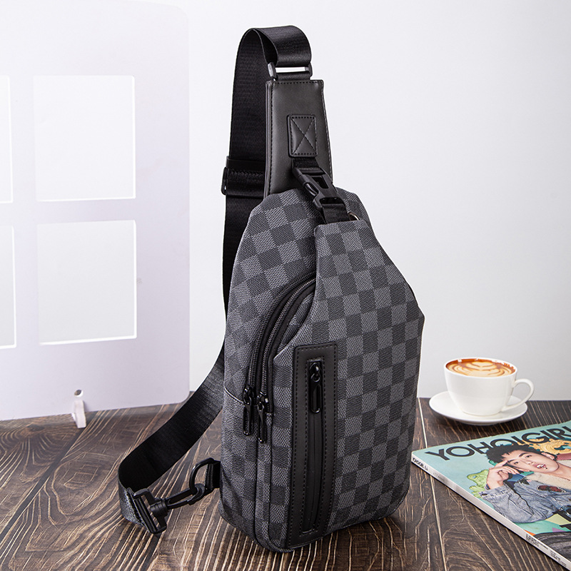 New Plaid Chest Bag Men's Crossbody Bag Korean Style Shoulder Bag New Chest Bag Men's Casual Waist Bag Fashionable Small Bag