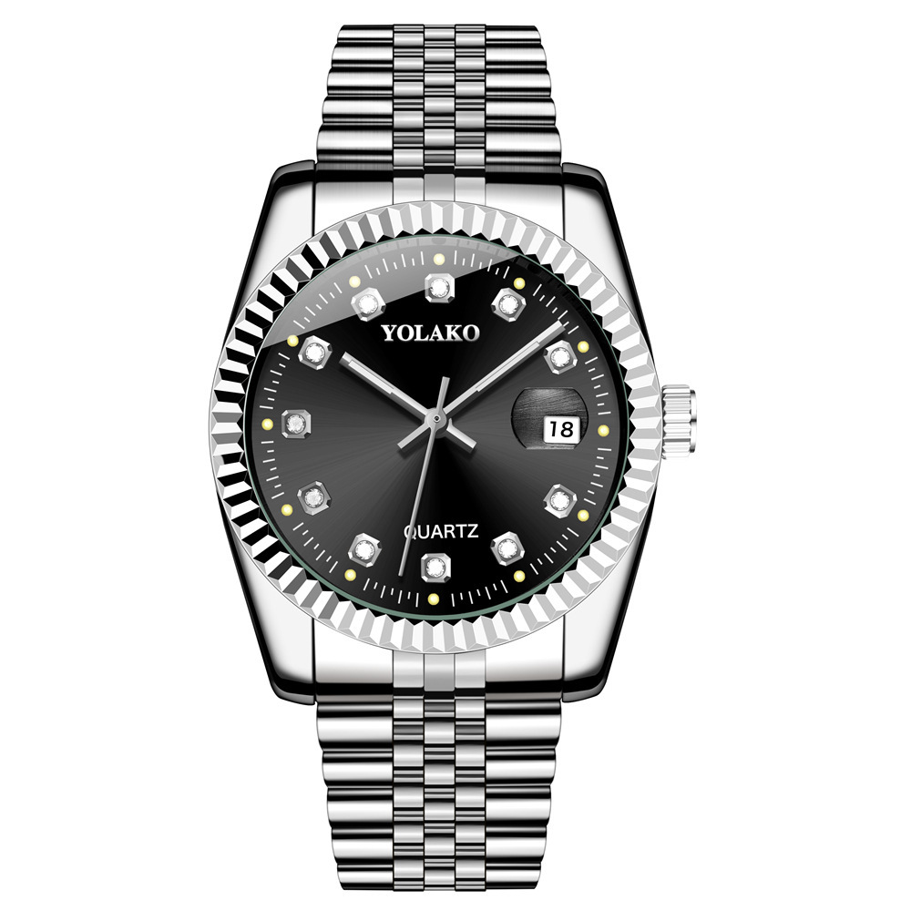 Picture of Diamond Face Steel Band Calendar Watch Women's Simple Casual Student Fashion Quartz Gold suit Men's Watch Couple