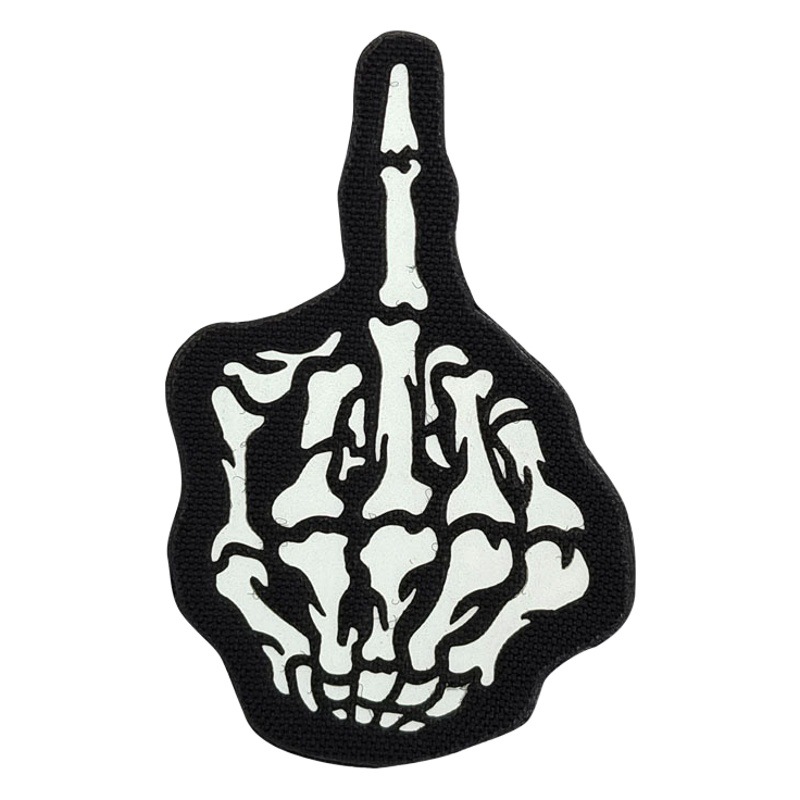 Luminous Middle Finger Nylon Fabric Skull Skeleton Badge Velcro Chapter Morale Cloth Sticker Personality Fun Embroidery Sticker in stock