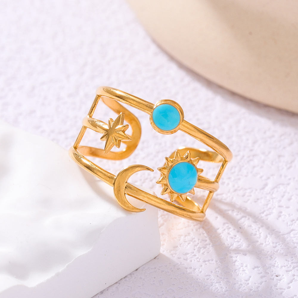 Cross-border selling moon stars sun oil titanium steel opening ring women's niche light luxury high-end ring wholesale