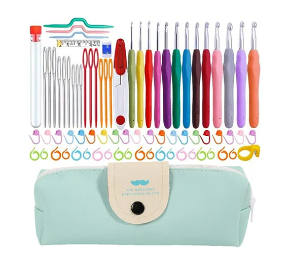 Picture of Cross-border wholesale full set of handmade crochet wool knitting tools hook knitting bag rainbow TPR soft handle crochet suit