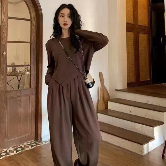 Sports suit Women's Spring and Autumn Korean-style Student Loose Fashion Small Casual Long-sleeved Top Pants Two-piece Set