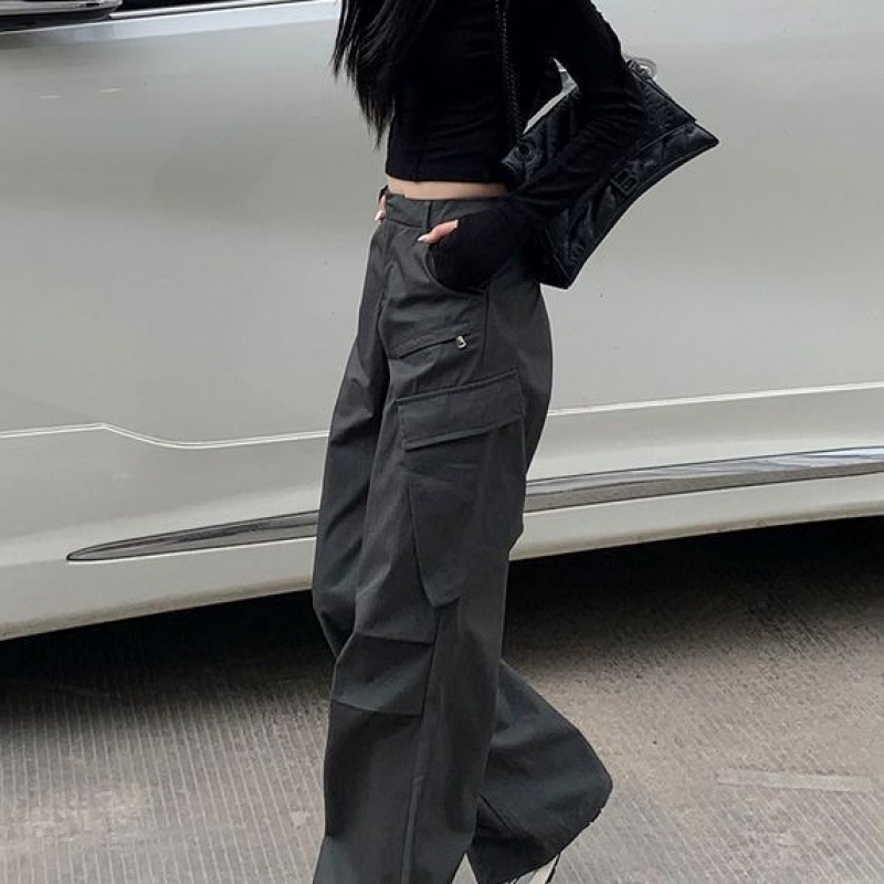 Picture of American Style Retro Street Overalls Women's Summer Loose High Waist Casual Pants Wide Leg Design Sense Straight Long High Street Fashion
