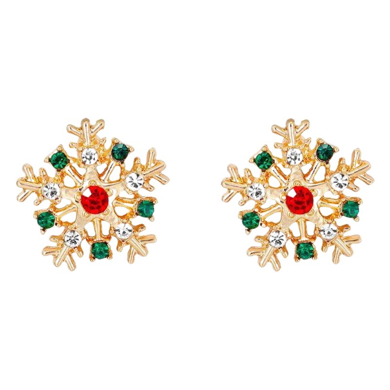 European and American new holiday jewelry fashion Christmas earrings creative versatile Christmas snowflake diamond stud earrings for women