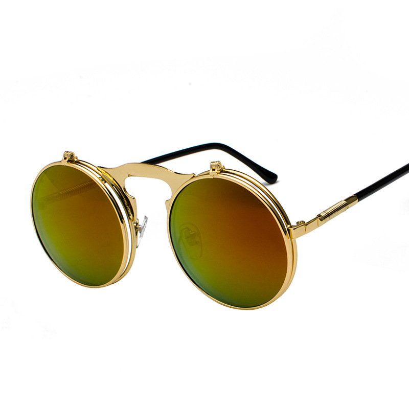 Picture of Jet 3057 Retro Metal Steampunk Flip Sunglasses Flip Sunglasses for Men and Women Trendy Round Frame Prince Mirror