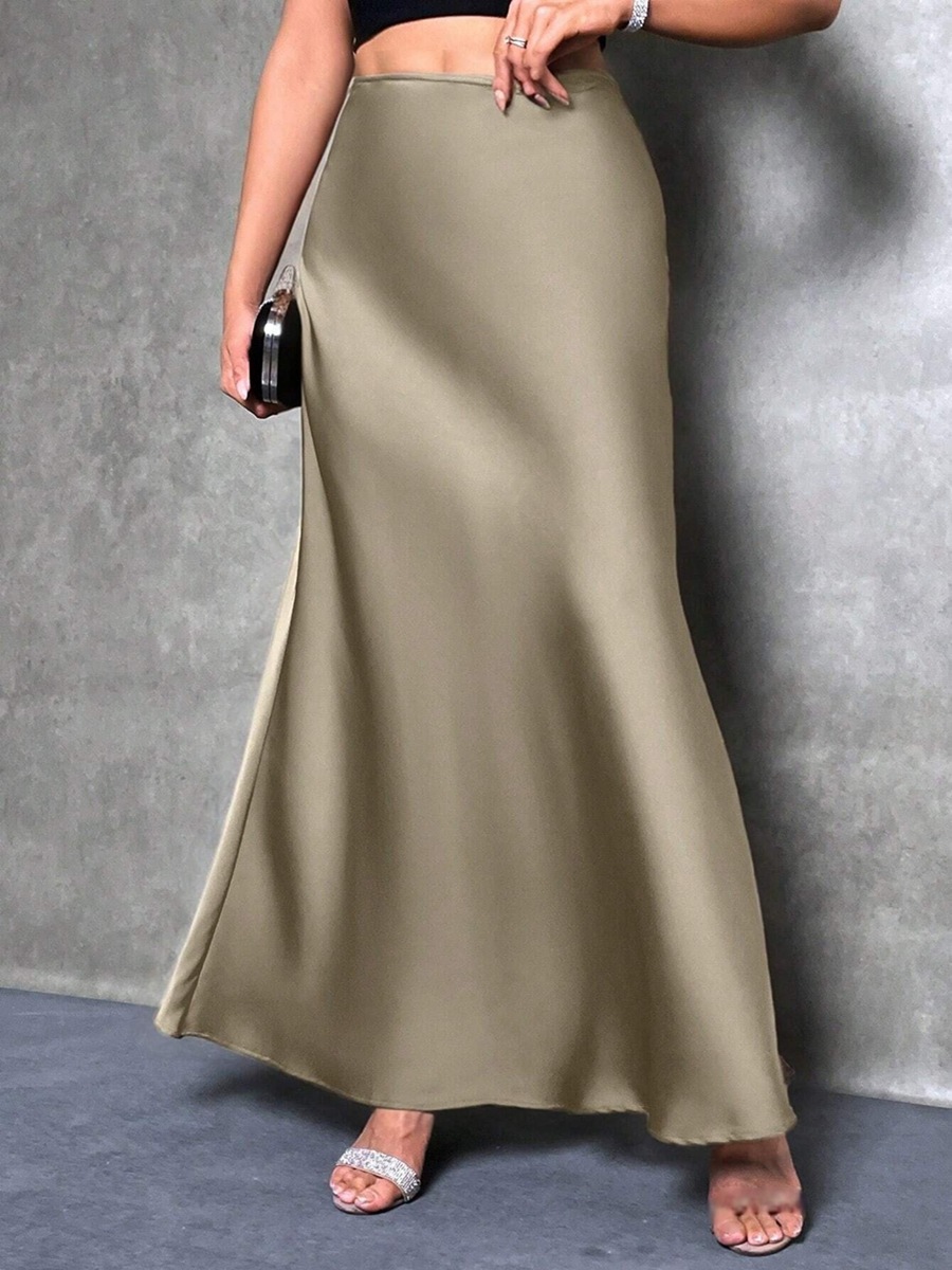 Picture of Foreign Trade Cross-Border Satin Skirt Spring and Summer New European and American Amazon Simple Imitation Silk Long Skirt Women's Clothing