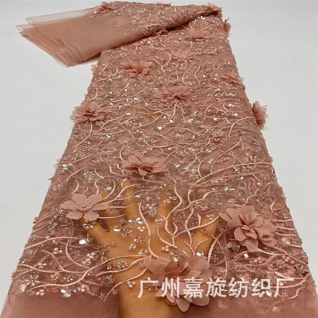 3D new three-dimensional chiffon floating flower mesh fabric small fresh fashion wedding dress dress embroidery fabric