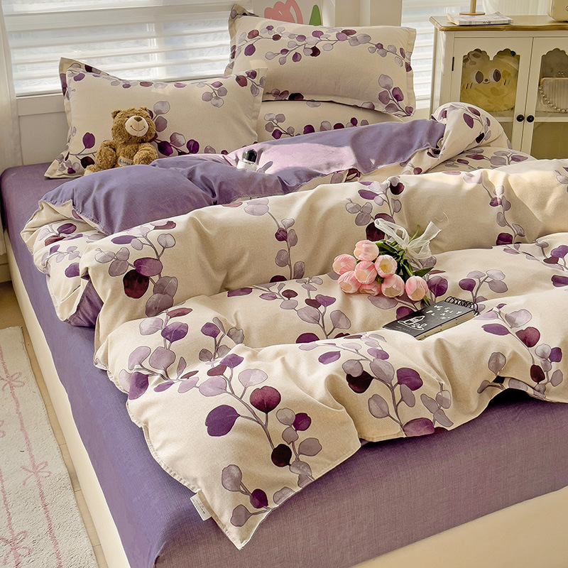 Picture of Class A Maternal and Infant Grade Four-Piece Set Small Fresh Thickened Sanding Quilt Cover Washed Cotton Bed Sheet Quilt Cover Dormitory Three-Piece Set ins