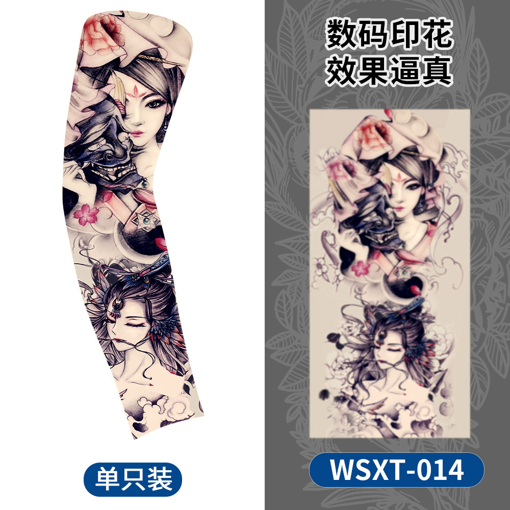 Picture of Summer Riding Sunscreen Tattoo Sleeve Simulation Tattoo Quick-drying Arm Protector Outdoor Sports Sunshade Breathable High Elastic Ice Sleeve