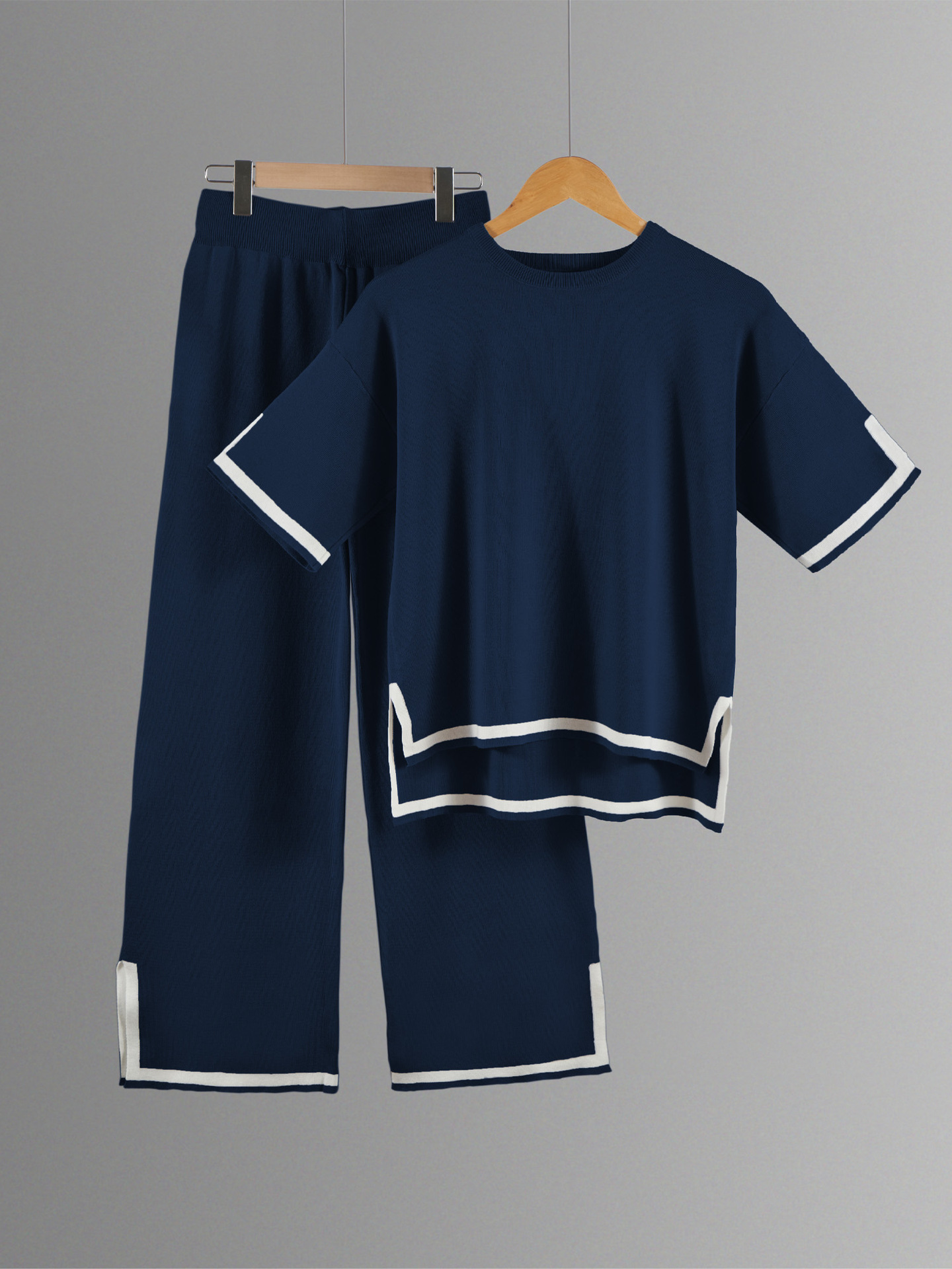 Picture of 2024 Europe and the United States cross-border Amazon summer new knitted suit sweater suit short sleeve pullover wide leg pants
