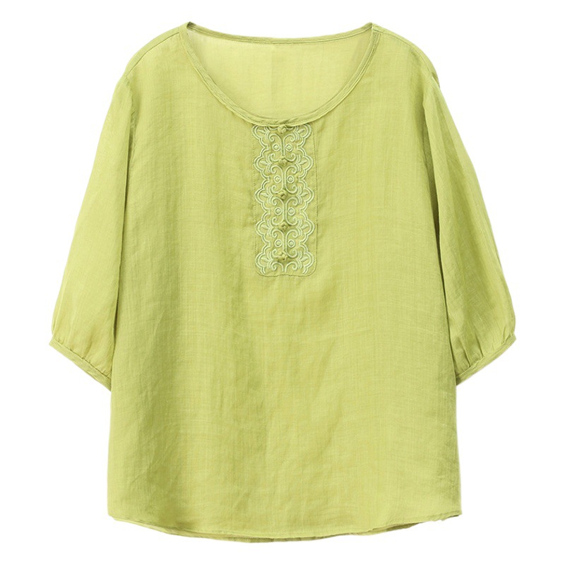Pure Jane Ramie Top Cotton Linen Long Sleeve Shirt Women's 2024 Spring New Loose Design Sense Middle-aged Mother Shirt