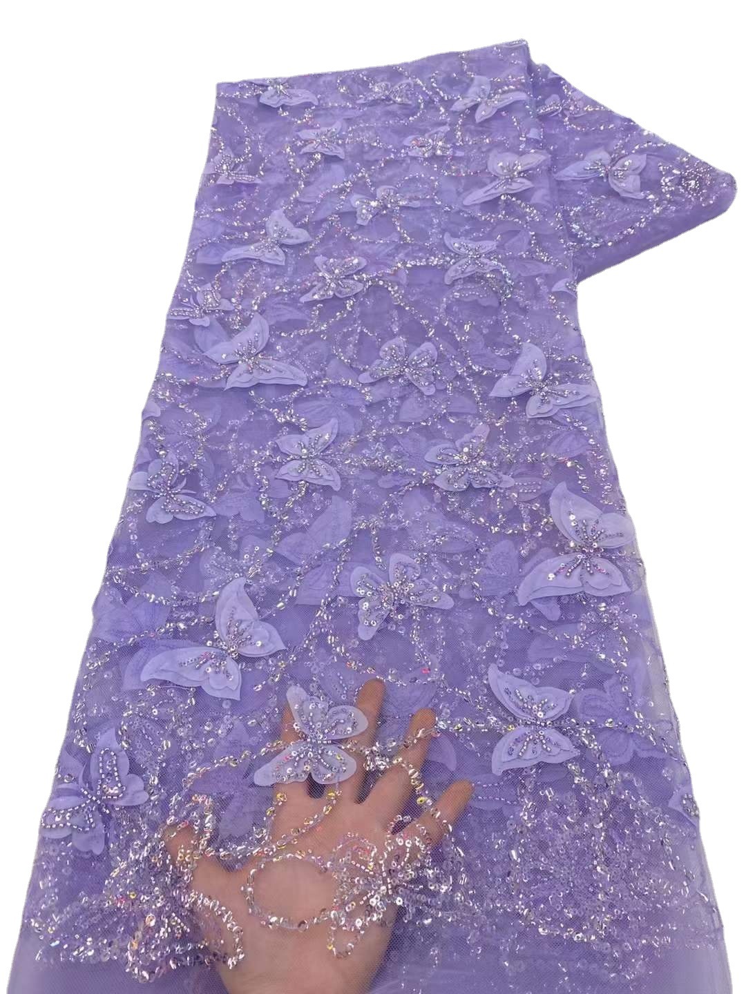 2023 fashion European and American laser three-dimensional butterfly sequins embroidered lace small fresh high set children's dress fabric