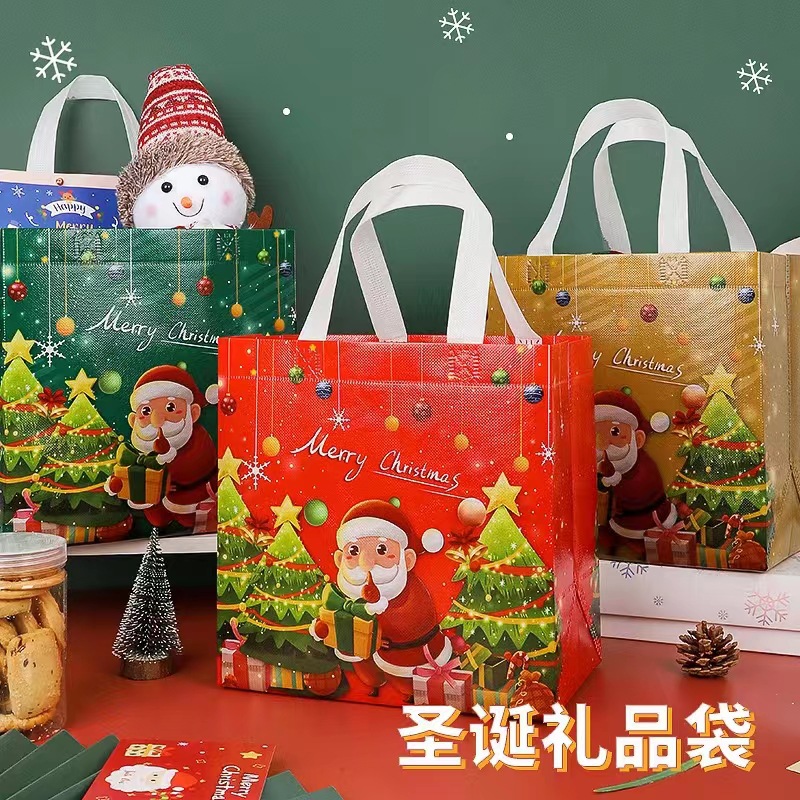 Spot Christmas Non-woven Bag Cartoon Santa Claus Elk Laminated Gift Portable Packaging Shopping Bag