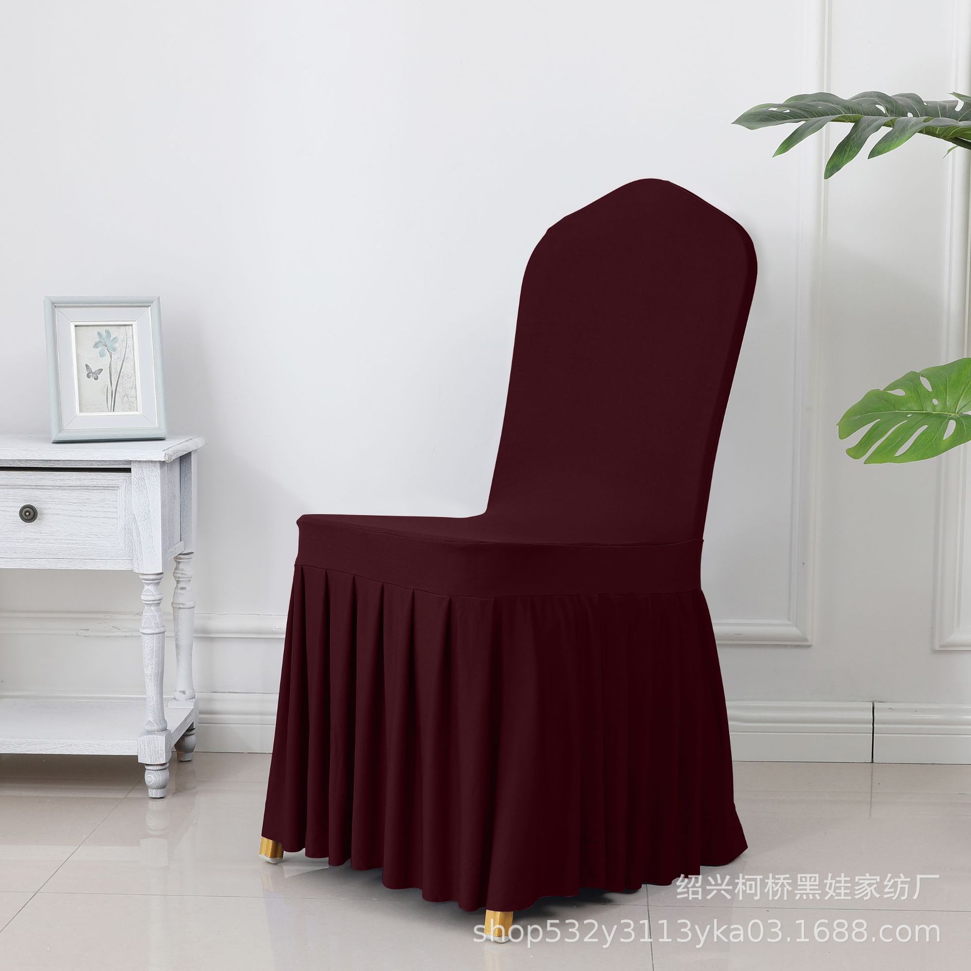 Picture of Chair Cover Thickened Stretch Pleated Skirt Dining Chair Cover Hotel Wedding Banquet Event Stool Cover Hotel Cloth