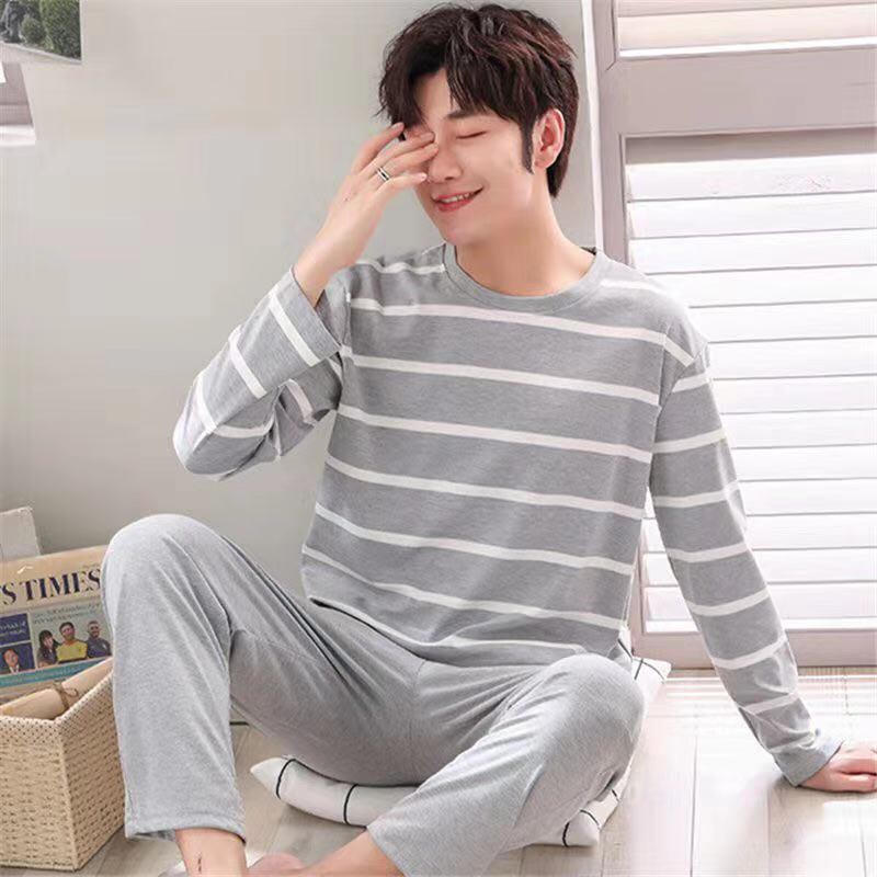 Pajamas Men's Long-sleeved Trousers Spring and Autumn Men's Pajamas Autumn and Winter Thin Large Size Teenager Home Clothes Two-piece Set