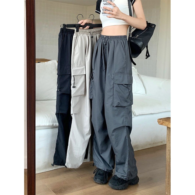 American Style Hot Girl Cordwork Pants Women's Drawstring Casual Pants Summer Dipped Loose Straight Wide Leg Pants Trendy Long Pants