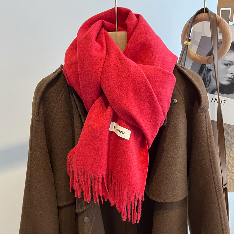 Picture of Blue Imitation Cashmere Scarf for Women 2025 New Winter K-Style Thickeneded Light Blue Scarf Versatile Dual-Use Shawl