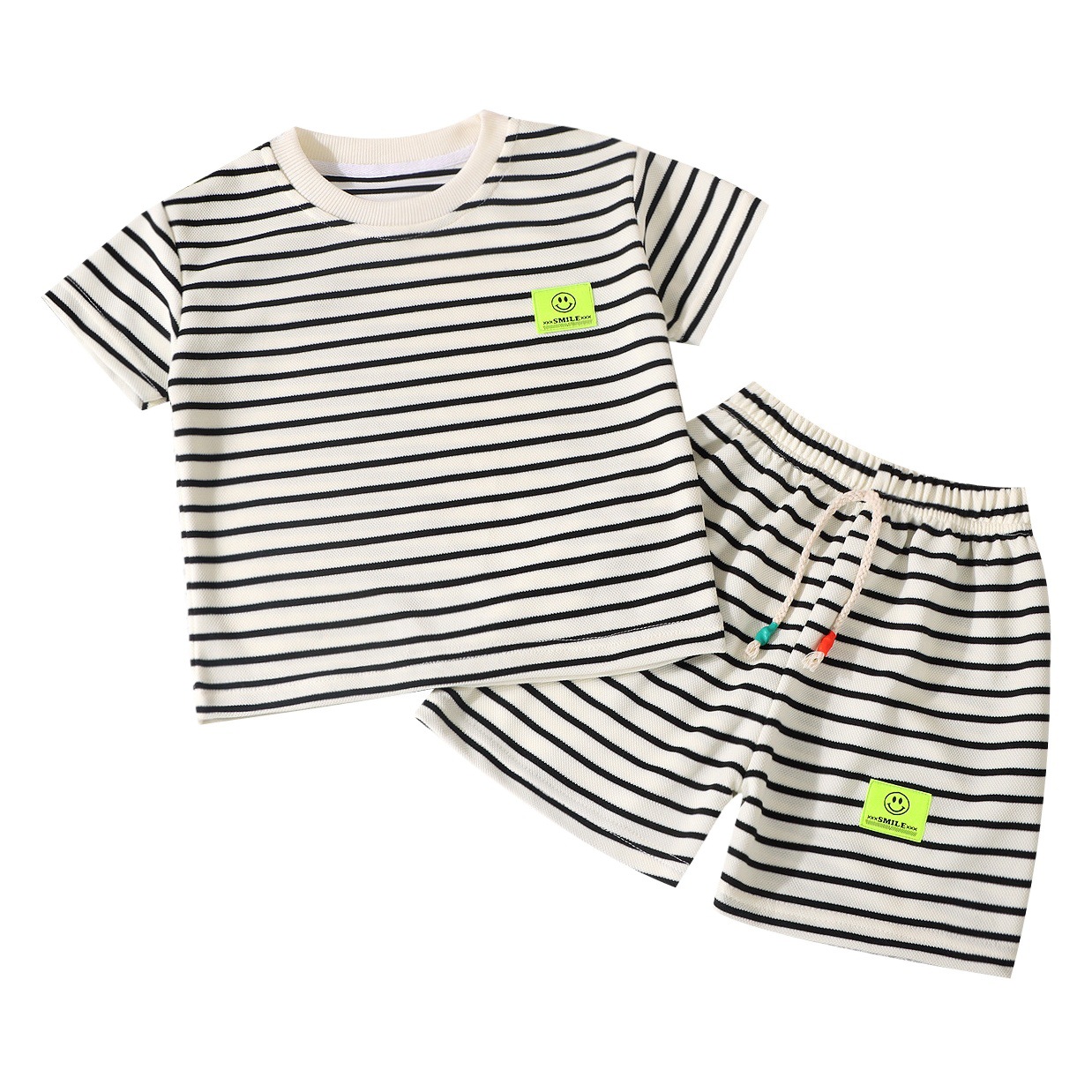 Children's Short-Sleeved Suit 2024 Summer Striped Casual Fashion Suit Summer Trendy New Korean Style Baby Home Clothes