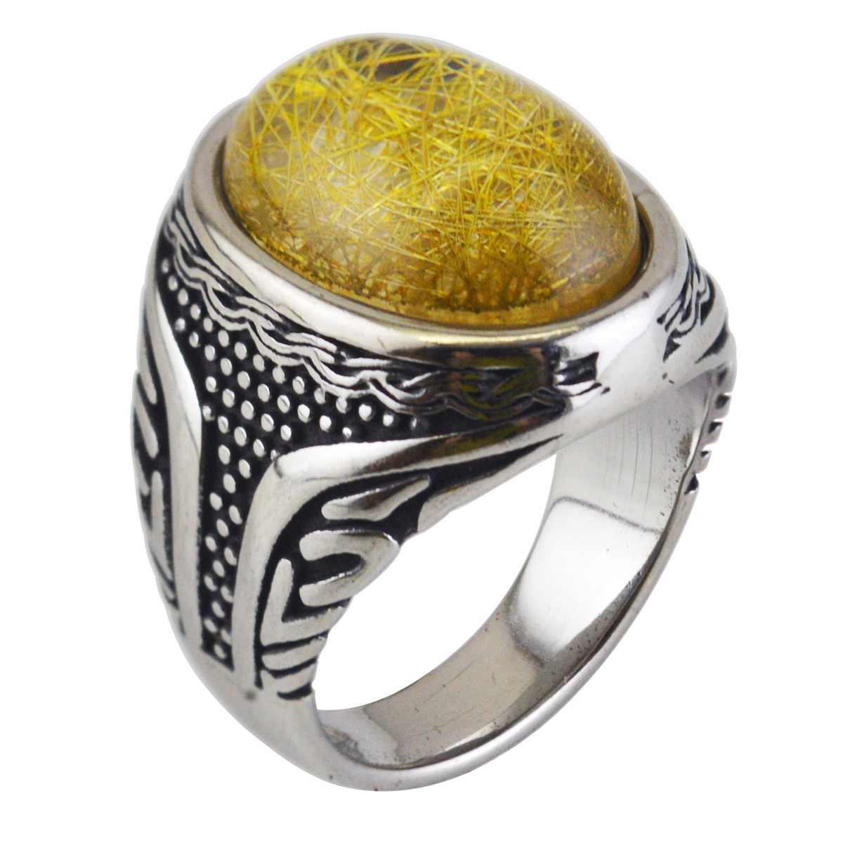 Stainless Steel Jewelry Wholesale European and American Retro Rune Ring Personalized Tiger Eye Gemstone Titanium Steel Ring Accessories R1002