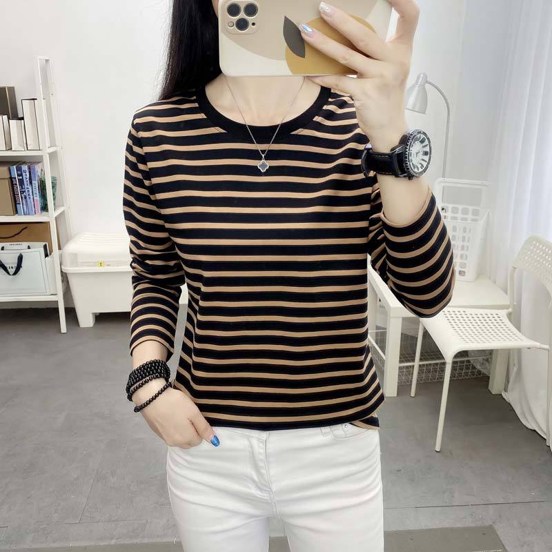 Picture of Striped T-shirt Women's Long Sleeve Top Early Autumn 2024 New plus size Loose Slimming Base Shirt Striped T-shirt