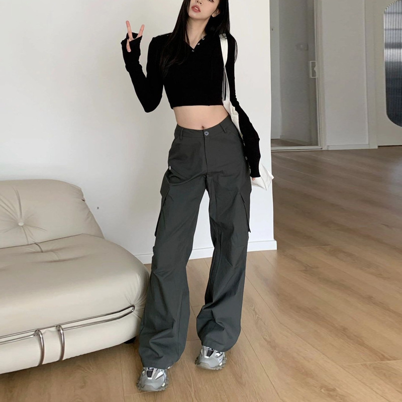 2025 New Sweet Cool Cargo Pants for Women American High Street Hot Girl Ins Micro-Flared Slimming Wide-Leg Casual Long Pants Trendy