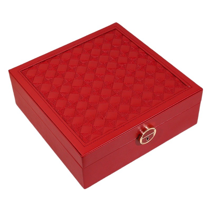 Large Capacity jewelry box embroidered PU leather portable detachable cosmetic case with mirror ring watch jewelry storage box