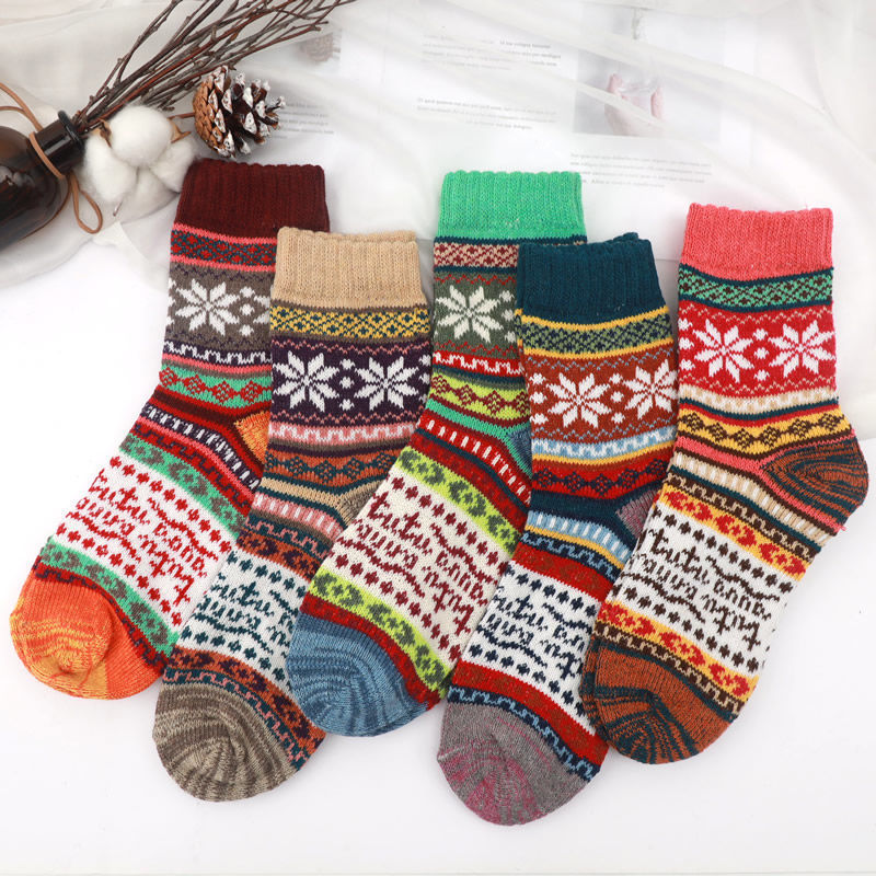 Autumn and winter personalized knitted wool socks ethnic style retro socks wool socks velvet padded winter heat storage warm