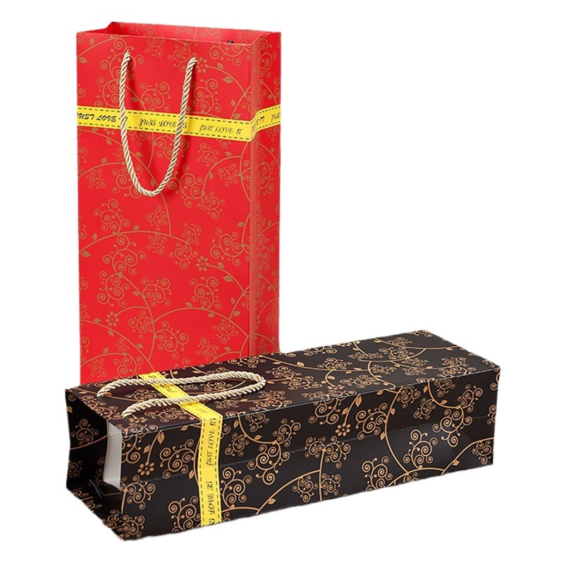 White cardboard bag Kraft color Fashion single and double thick gift handbag packaging bag hand gift Red wine bag wholesale