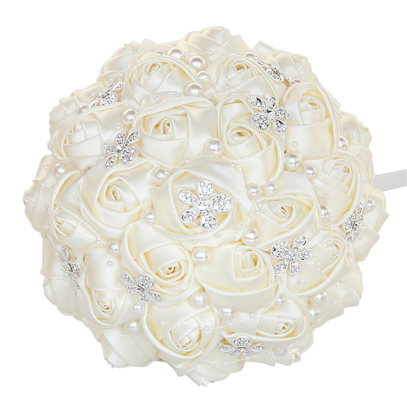 Picture of European and American Super Beautiful Ribbon Flower Wedding Supplies Bride's Hand-held Flower Five-flower Beaded Hand-held Flower Wedding Supplies Hand-held Flower