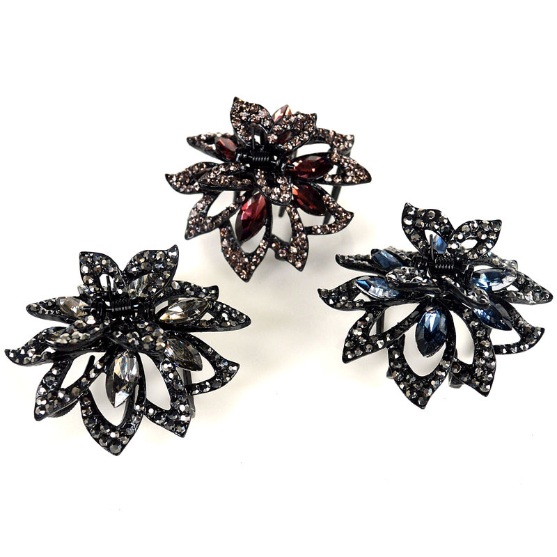 Picture of Korean style hair accessories large rhinestone grip clip for women hair coil alloy black ponytail hair grip fashion versatile top clip hairpin