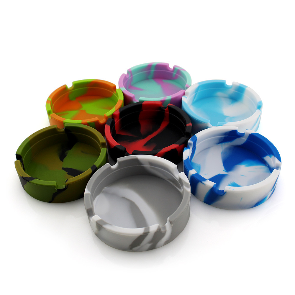 Picture of New silicone round ashtray camouflage mixed color psychedelic ashtray ashtray ashtray Cup printing logo ashtray