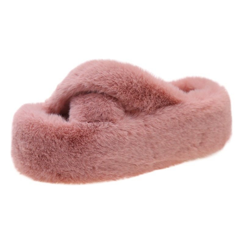 7cm thick bottom cross woolen slippers women's casual Korean style thick bottom fashion plush slippers soft bottom home woolen shoes