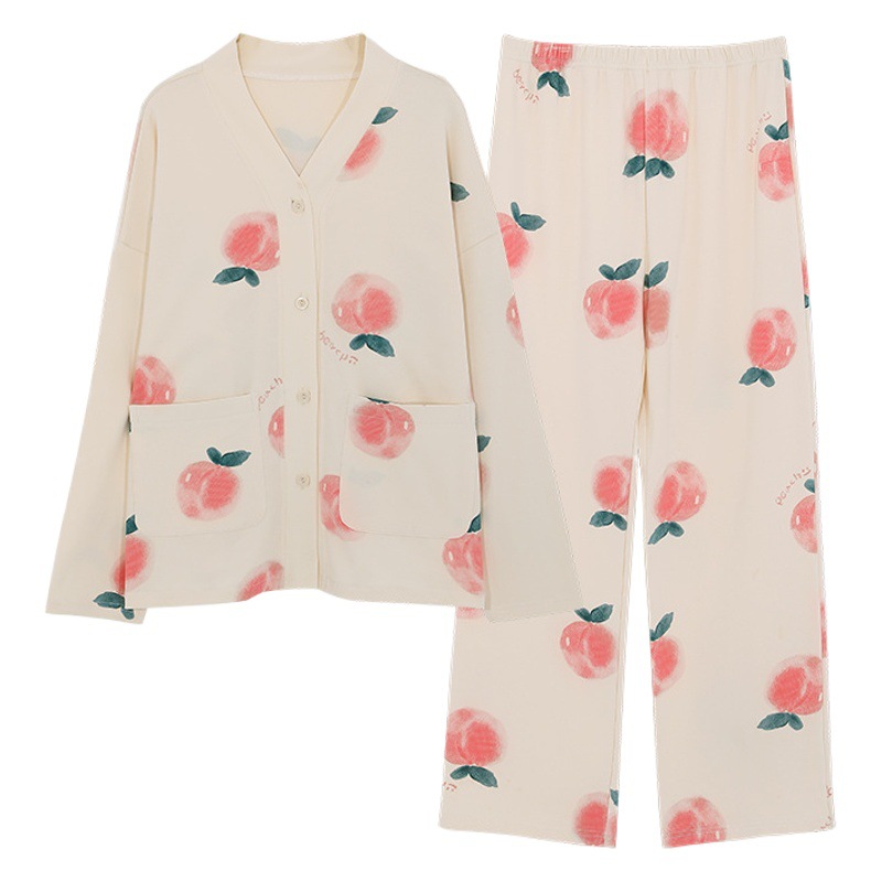 New Ins-Style Long-Sleeved Pajamas for Women, Autumn Small Fragrance Style Kimono Collar Korean Version Loungewear That Can Be Worn Outside, Casual Set