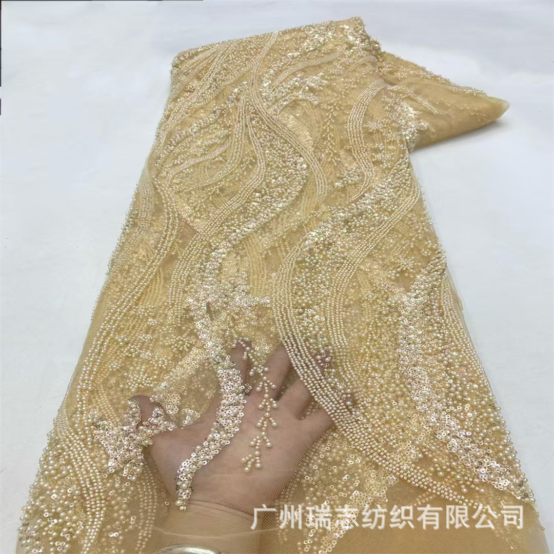 Picture of Spot European and American Bead Tube Embroidery Mesh Embroidery Sequin Embroidery Cloth Fashion Wedding Dress Fabric Beaded Lace