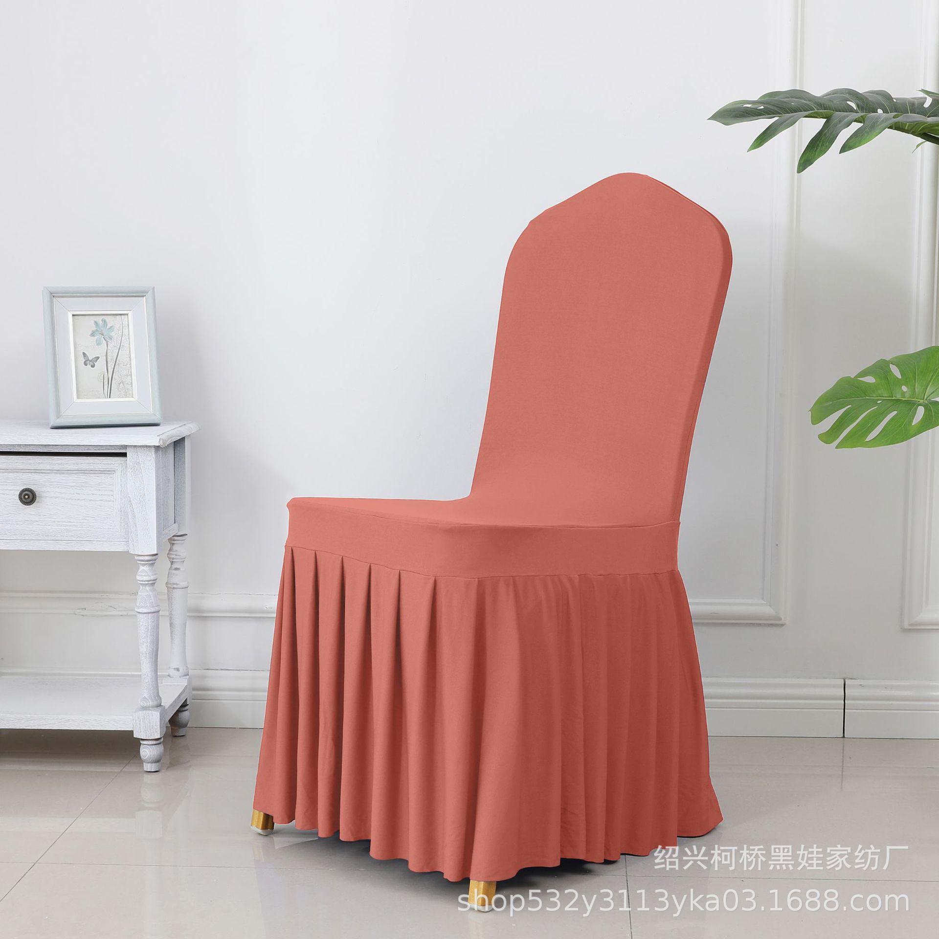 Picture of Chair Cover Thickened Stretch Pleated Skirt Dining Chair Cover Hotel Wedding Banquet Event Stool Cover Hotel Cloth