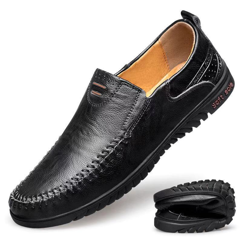 Men's Leather Shoes 2024 Beanie Shoes Korean Style Slip-On Casual Shoes Comfortable Soft-Soled Driving Shoes Popular Flats Leather Shoes