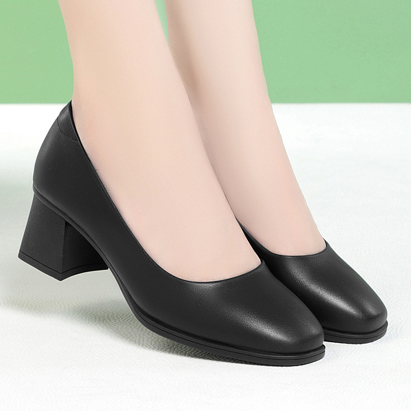 Long standing not tired feet soft bottom professional etiquette high heels women's thick heel round head black stewardess interview work shoes
