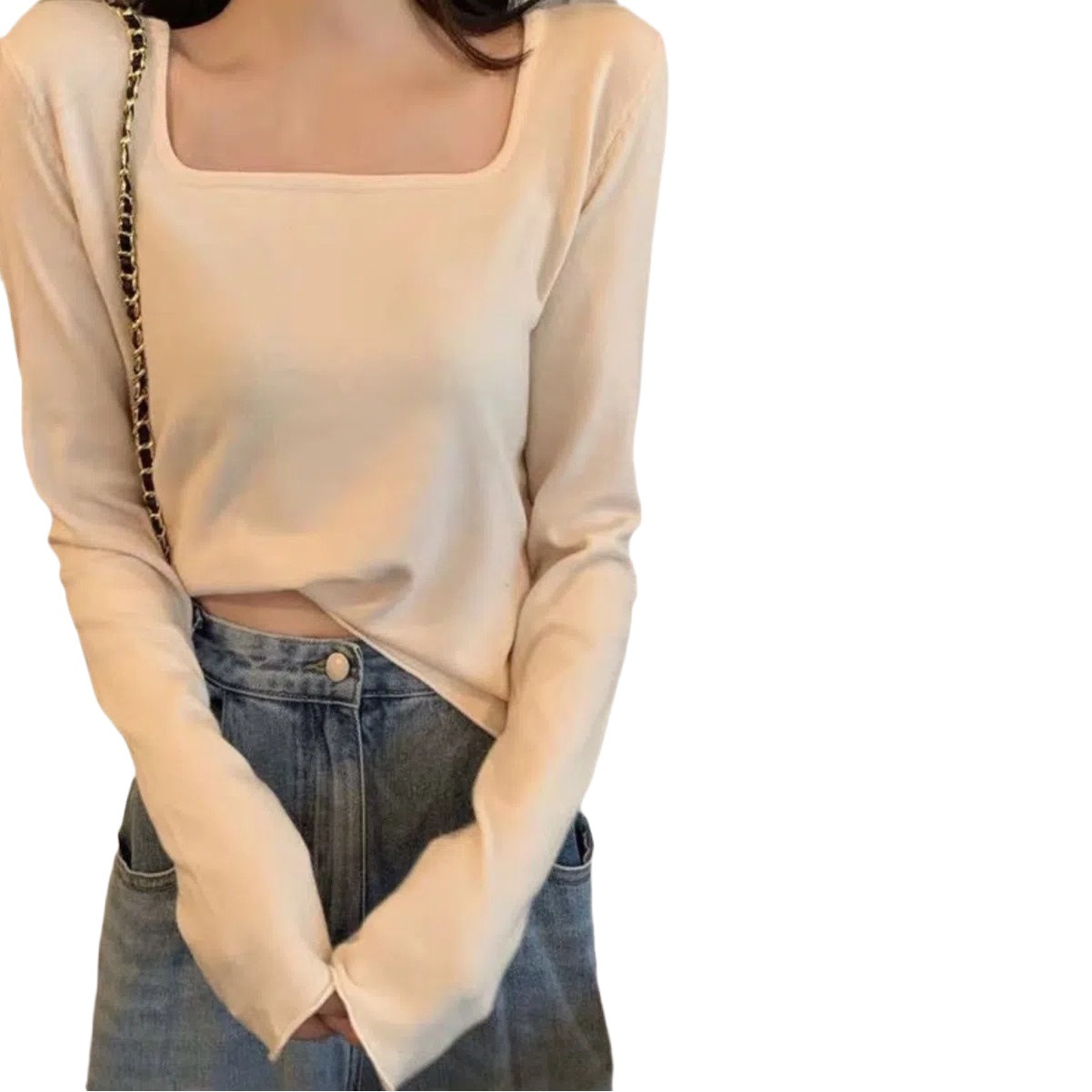 Pure Desire Square Collar Velvet Thickened Base Shirt Slim-fit Slimming Top Long-sleeved Autumn and Winter All-match Inner T-shirt Women