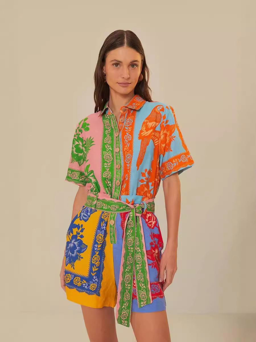 Cross-border Europe and the United States 2024 AliExpress independent station Amazon best selling fashion casual linen contrast color jumpsuit women